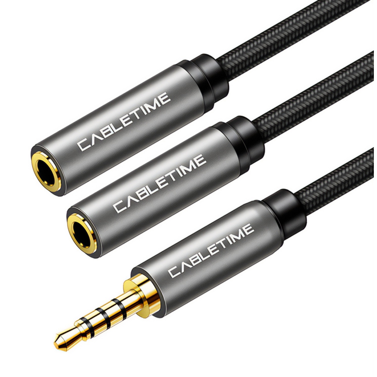 5210131039366 CABLETIME καλώδιο ήχου 3.5mm σε 2x 3.5mm CT-P12G4P, 4-pole, 20cm, μαύρο - Image 1