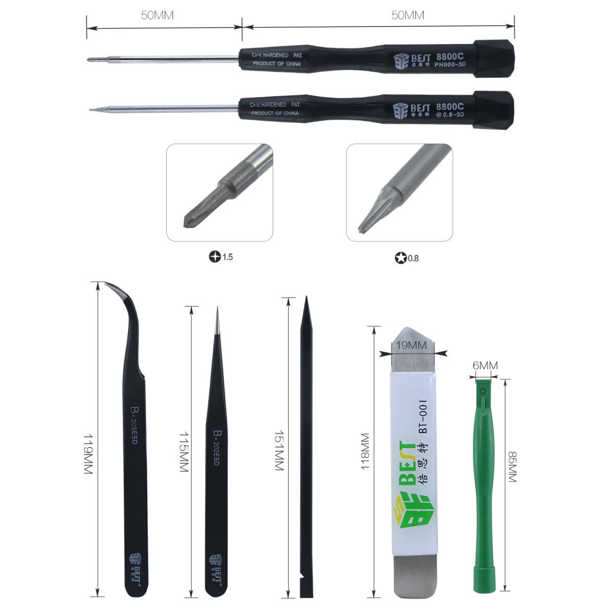 BEST Repair Tool Kit BST-609, για iPhone, 8 τμχ - Image 2