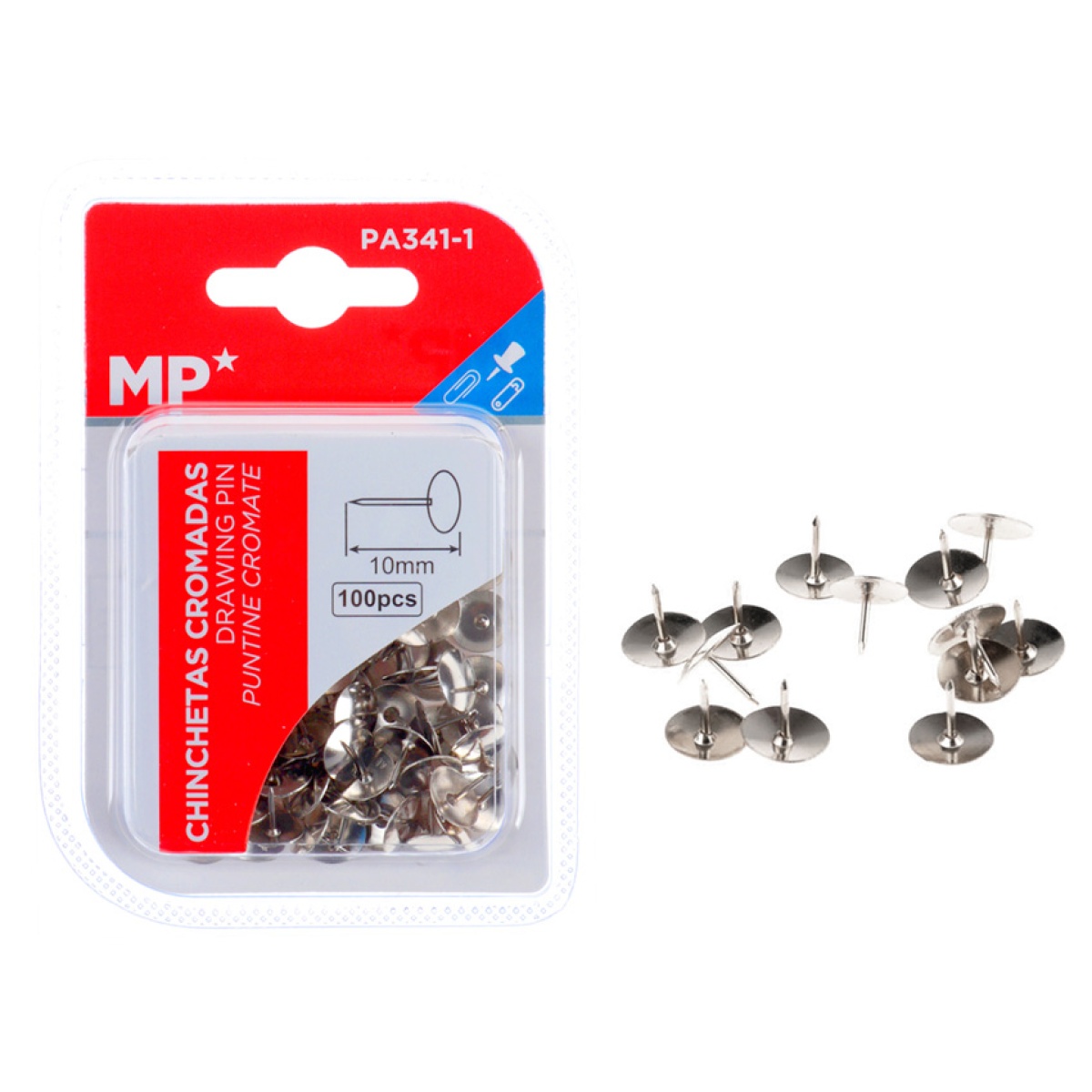 MP μεταλλικές πινέζες 10mm PA341-1, 100τμχ, ασημί - Image 1