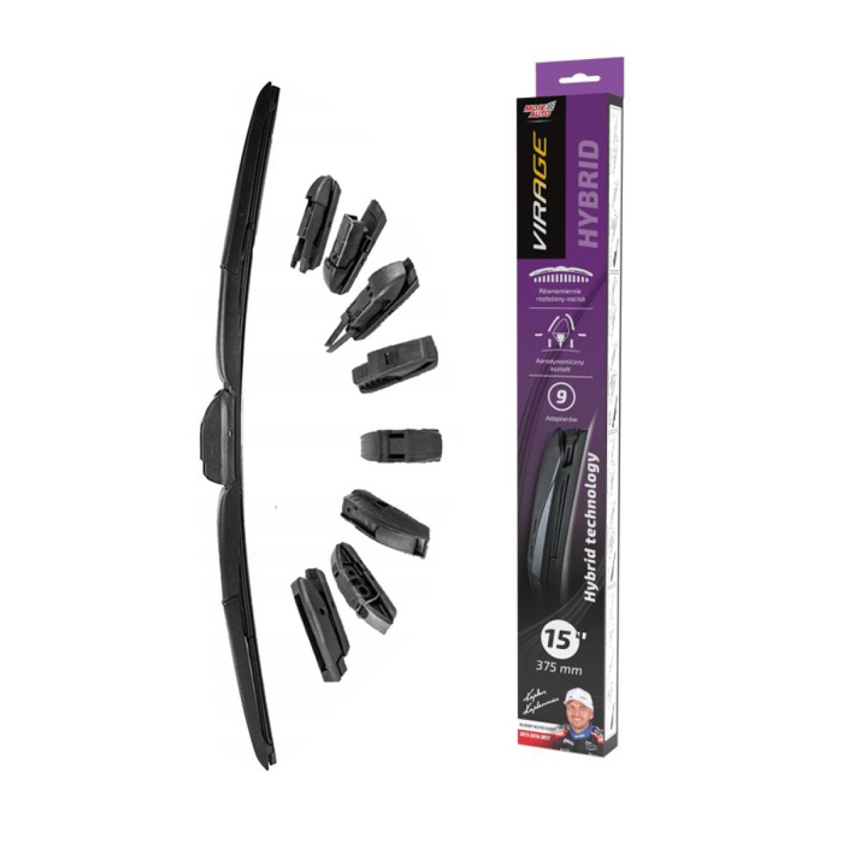 92-H15 MOJE AUTO υαλοκαθαριστήρας Hybrid 92-H15, 15" (375mm), 9 αντάπτορες - Image 1