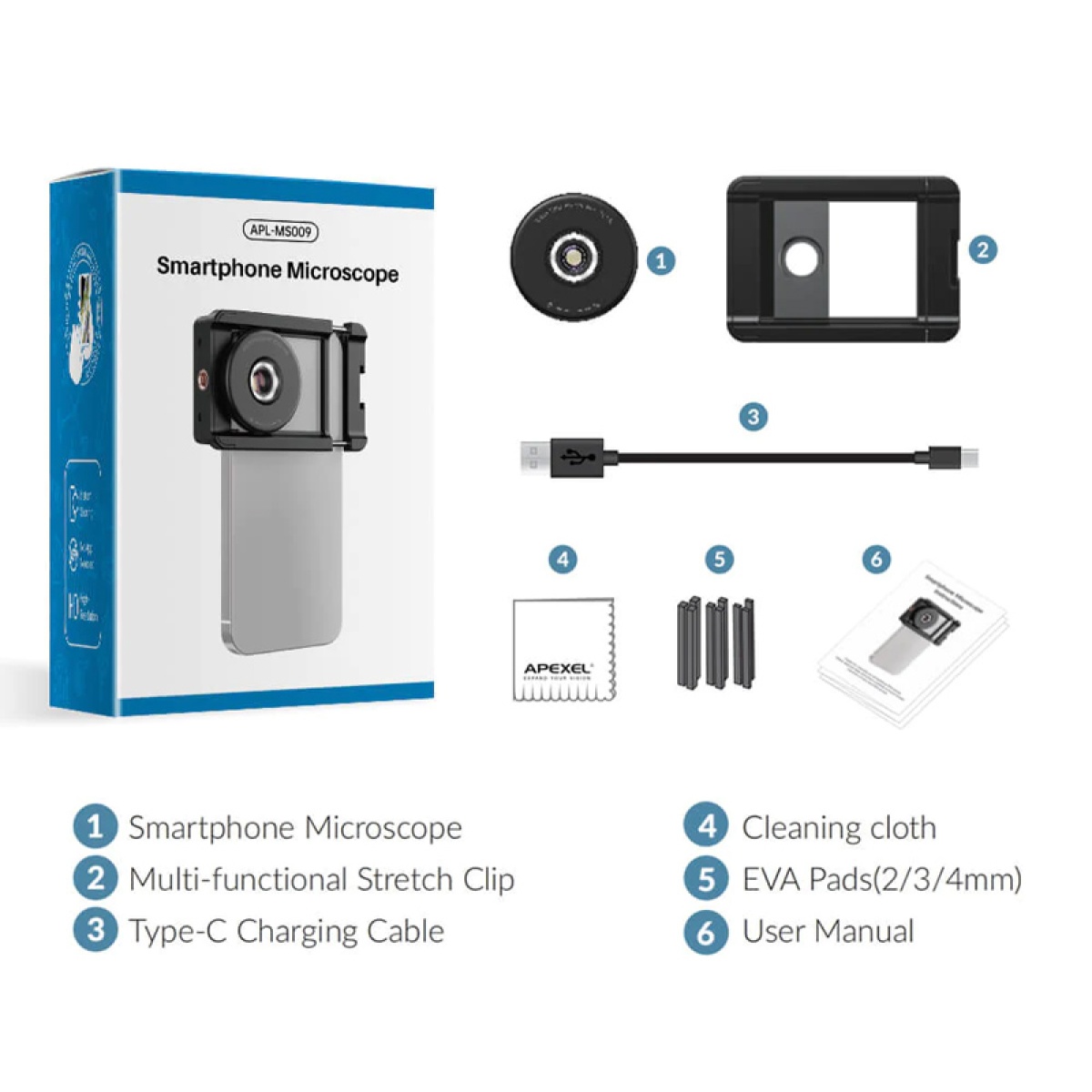 APEXEL φακός μικροσκόπιο APL-MS009 για smartphone κάμερα, 100x zoom, LED - Image 6