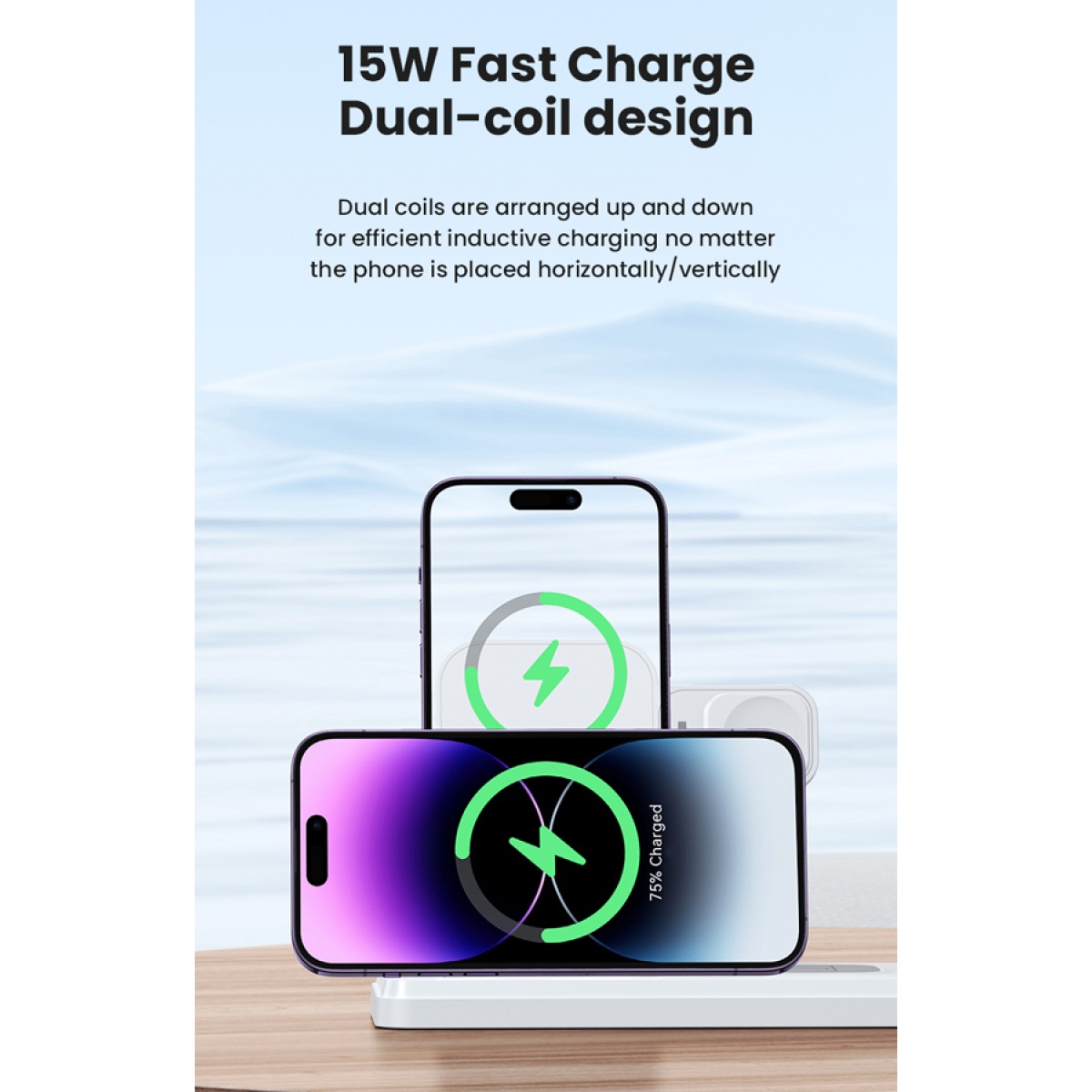 USAMS ασύρματος φορτιστής US-CD195 με φωτιστικό, 4 σε 1, 15W, λευκός - Image 9