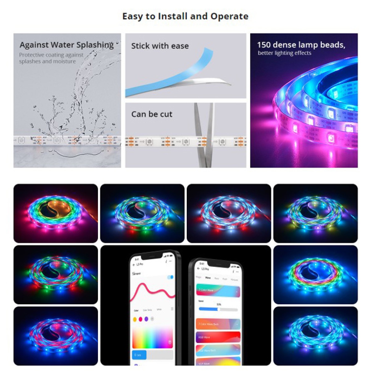 SONOFF smart LED καλωδιοταινία L3 Pro, RGBIC, αδιάβροχη, Wi-Fi & BT, 5m - Image 5