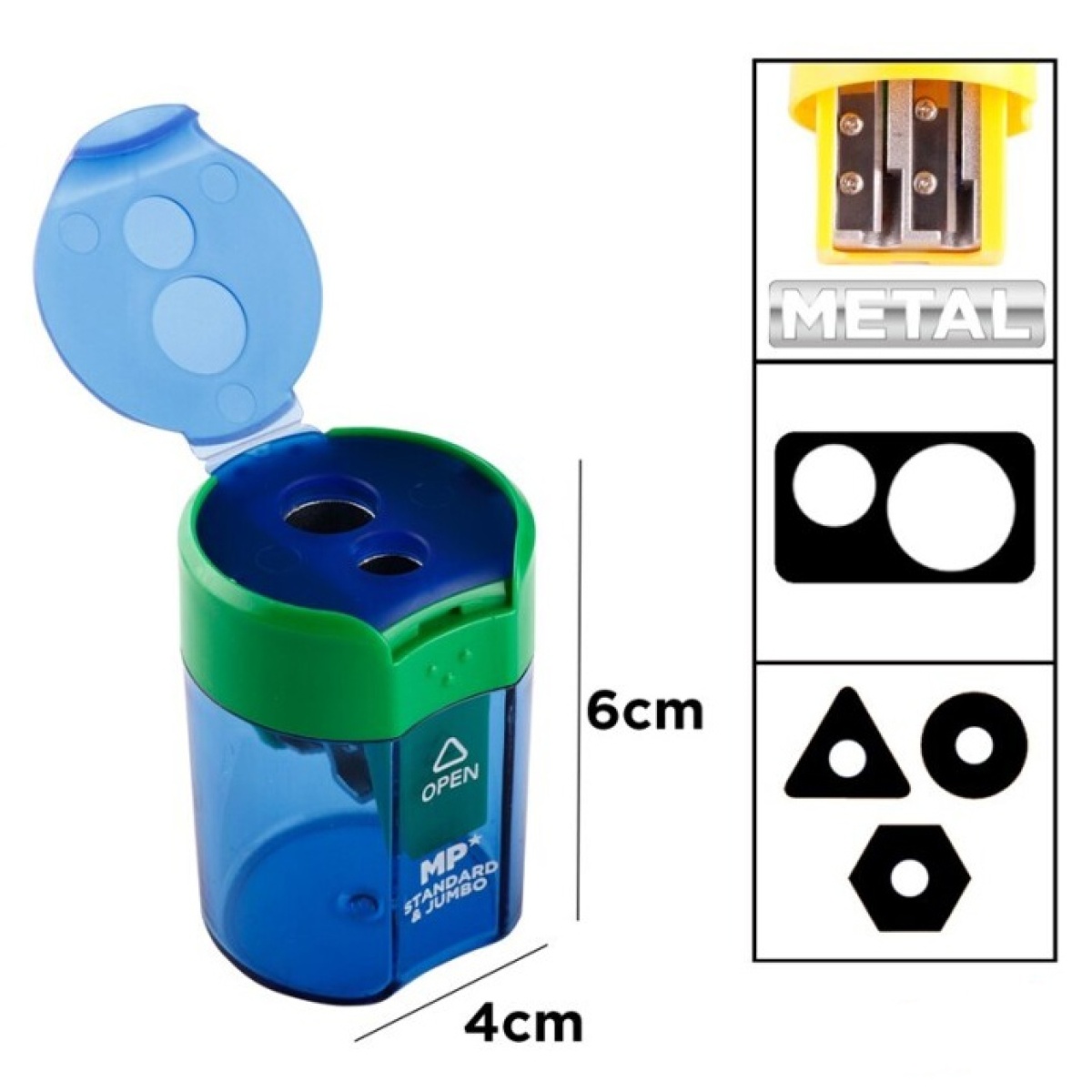 MP ξύστρα μολυβιών με κάδο PA834, 4x6cm, μπλε ή πράσινο, 1τμχ - Image 2