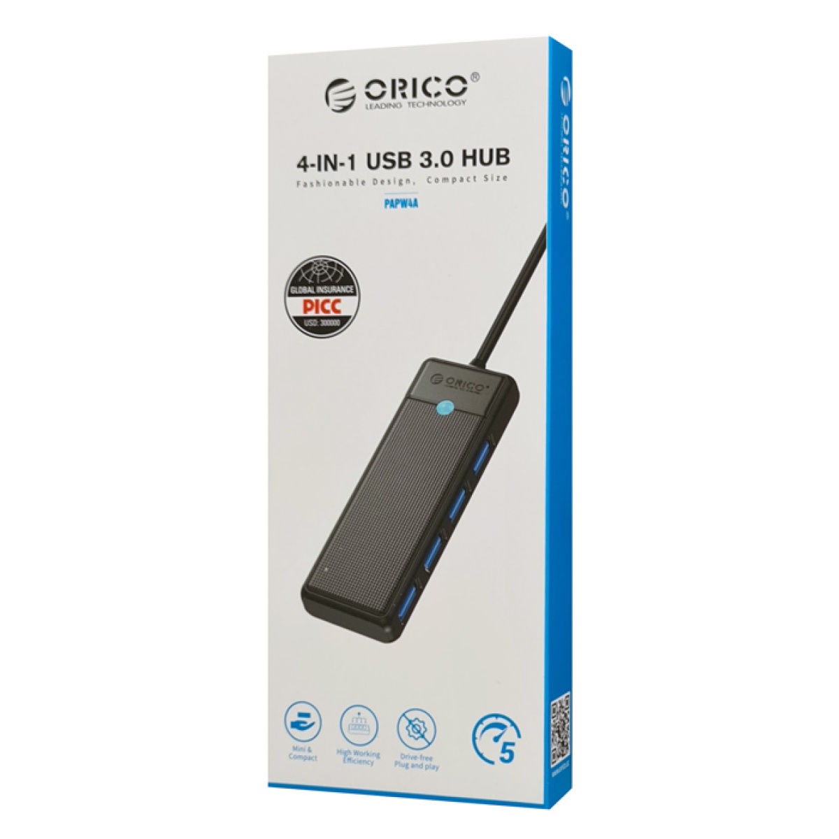 ORICO USB hub PAPW4A-C3, 4x θυρών, 5Gbps, USB-C σύνδεση, μαύρο - Image 4