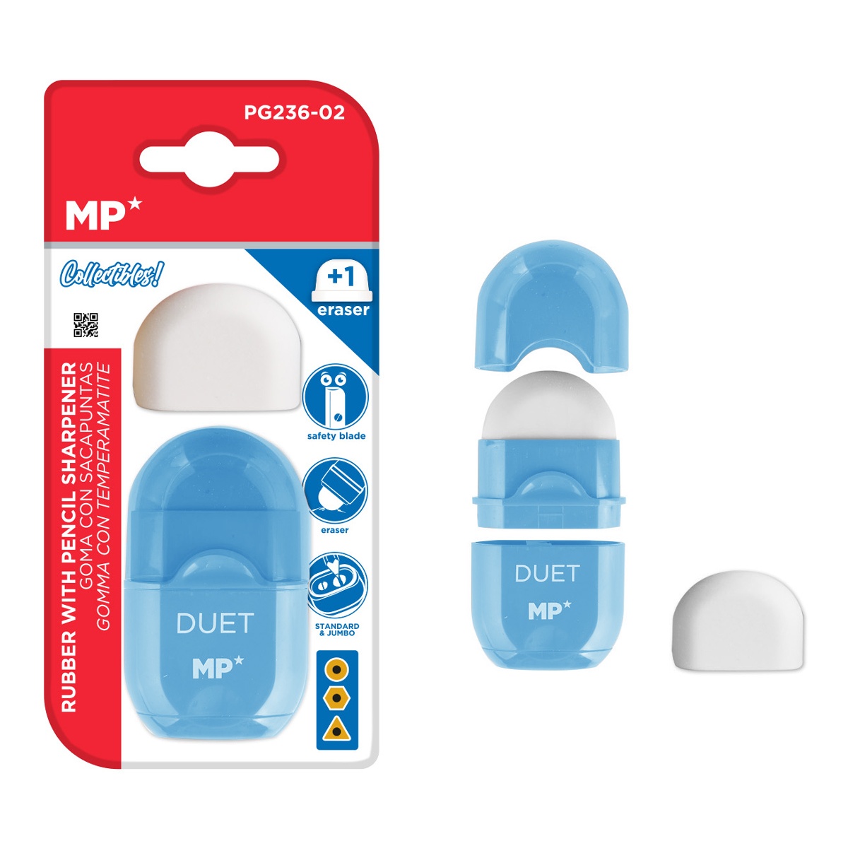 MP γόμα & ξύστρα με κάδο PG236-02-BL με ανταλλακτική γόμα, μπλε - Image 1