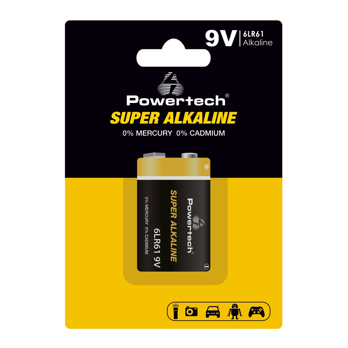 POWERTECH αλκαλική μπαταρία Super Alkaline PT-1215, 9V, 1τμχ - Image 1