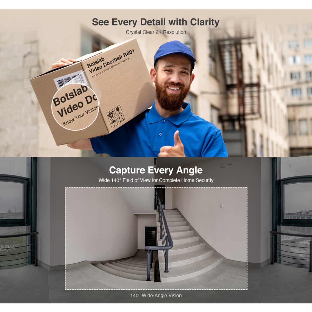 BOTSLAB smart κουδούνι με κάμερα R801, 3MP/2K, WiFi, 5000mAh - Image 3