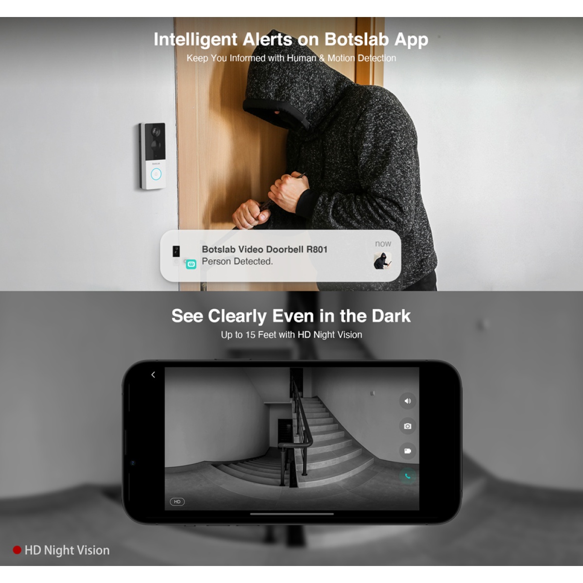 BOTSLAB smart κουδούνι με κάμερα R801, 3MP/2K, WiFi, 5000mAh - Image 5