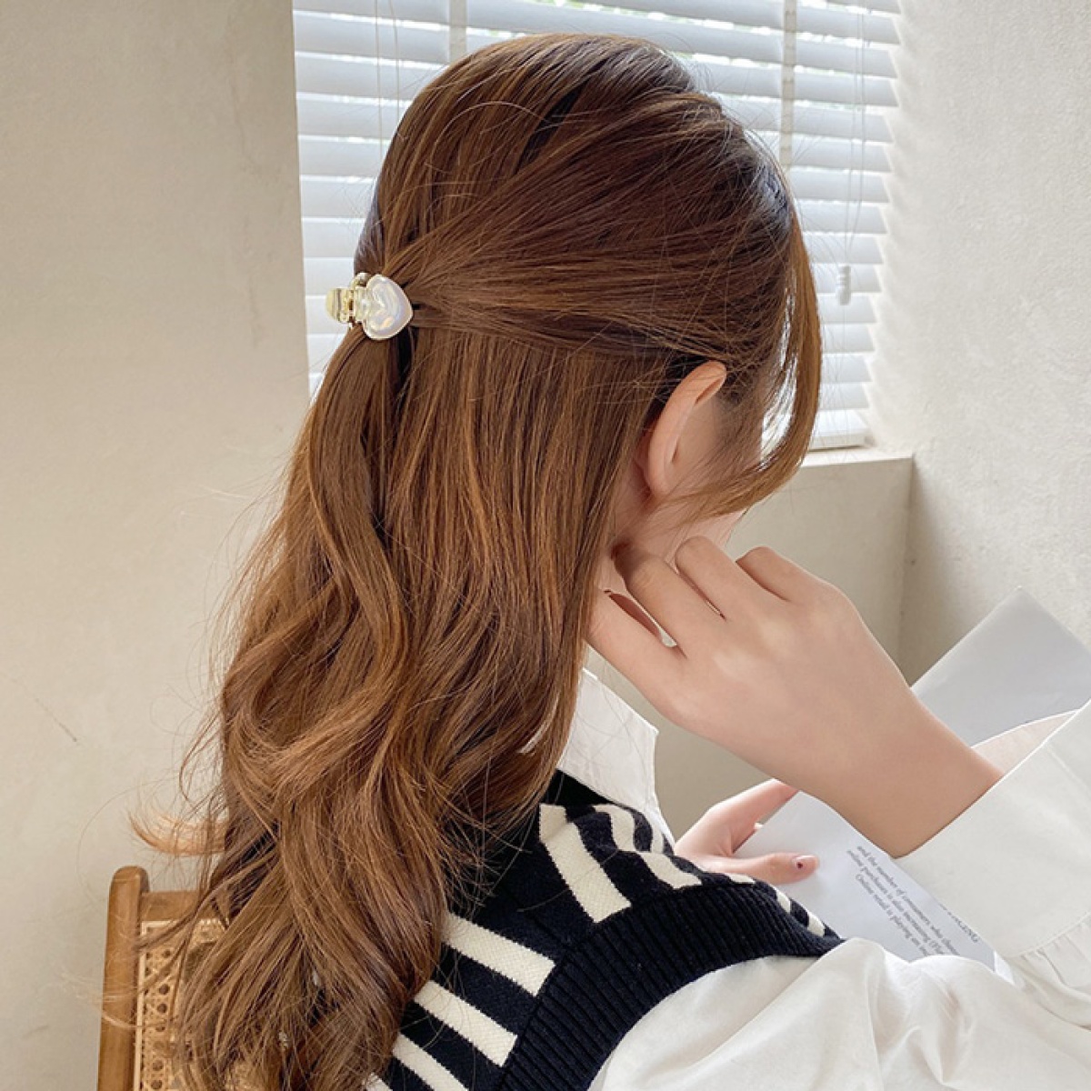 ROXXANI κλιπ μαλλιών RXN-0006 με τετράγωνη οπάλ πέτρα, χρυσό, 2τμχ - Image 4