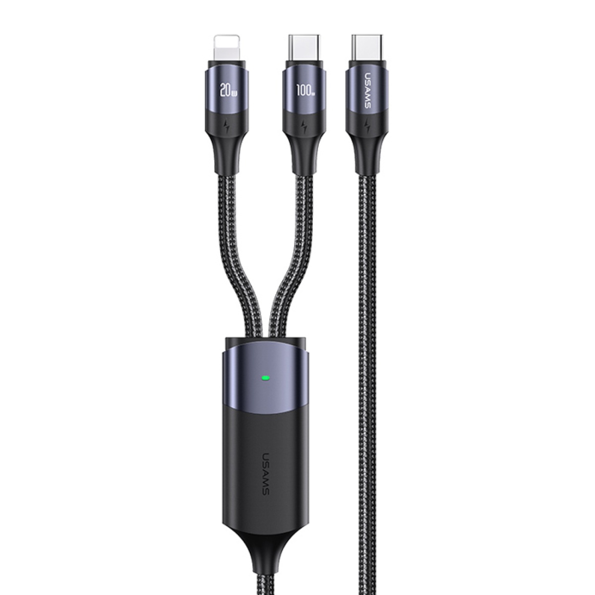 SJ550USB01 USAMS καλώδιο USB-C σε USB-C & Lightning US-SJ550, PD 100W, 1.2m, μαύρο - Image 1