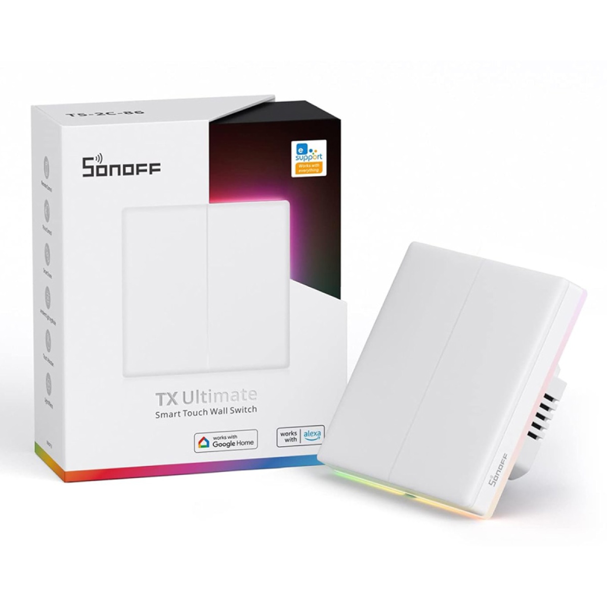 SONOFF smart διακόπτης T5-2C-86 με LED φωτισμό, διπλός, Wi-Fi, λευκός - Image 8