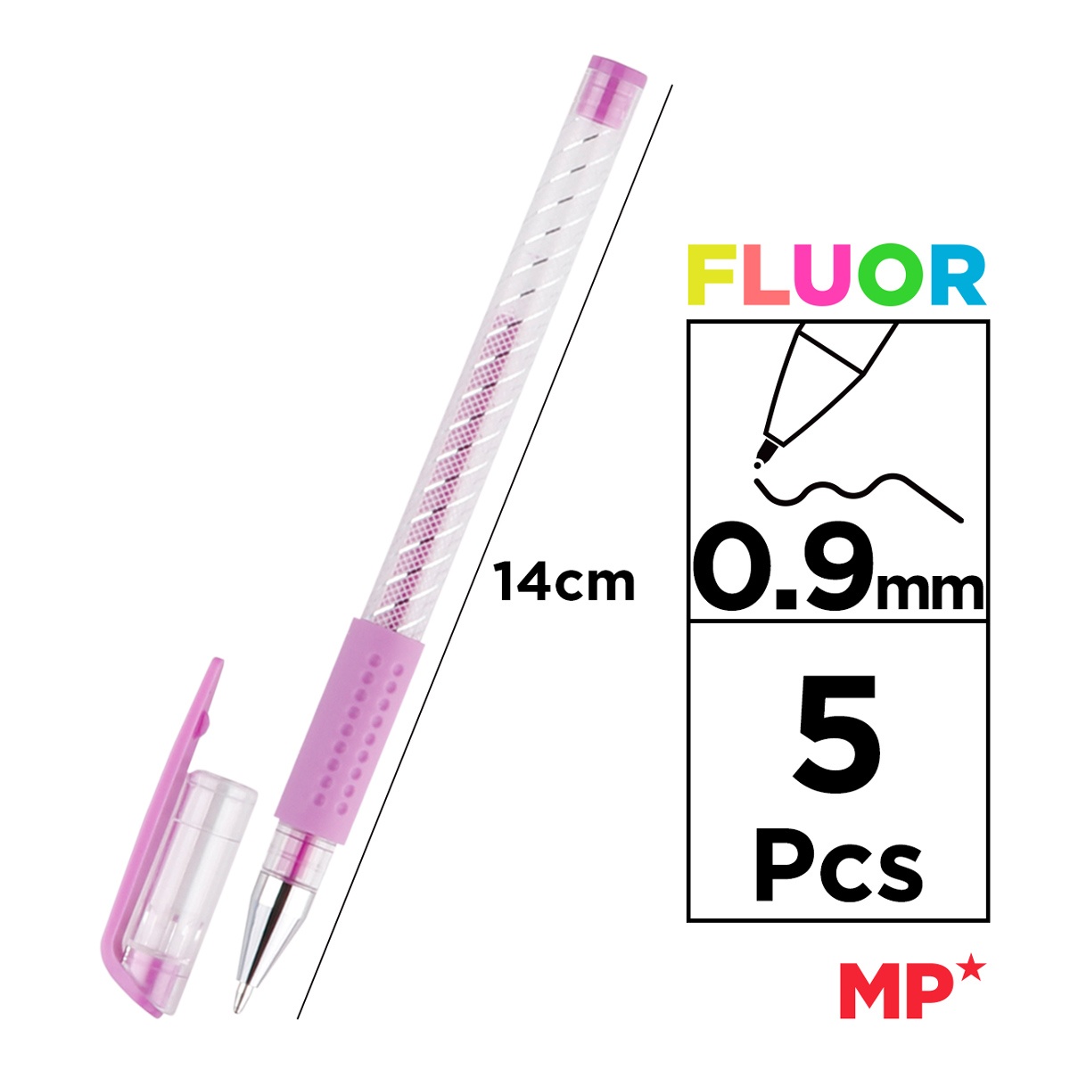 MP σετ στυλό fluorescent ballpoint PE124-5, 0.9mm, πολύχρωμα, 5τμχ - Image 2