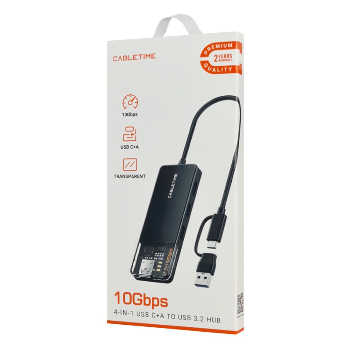 CABLETIME USB hub CT-HUBT5-PB, 4x θυρών, 10Gbps, USB/USB-C σύνδεση, μαύρο - Image 10
