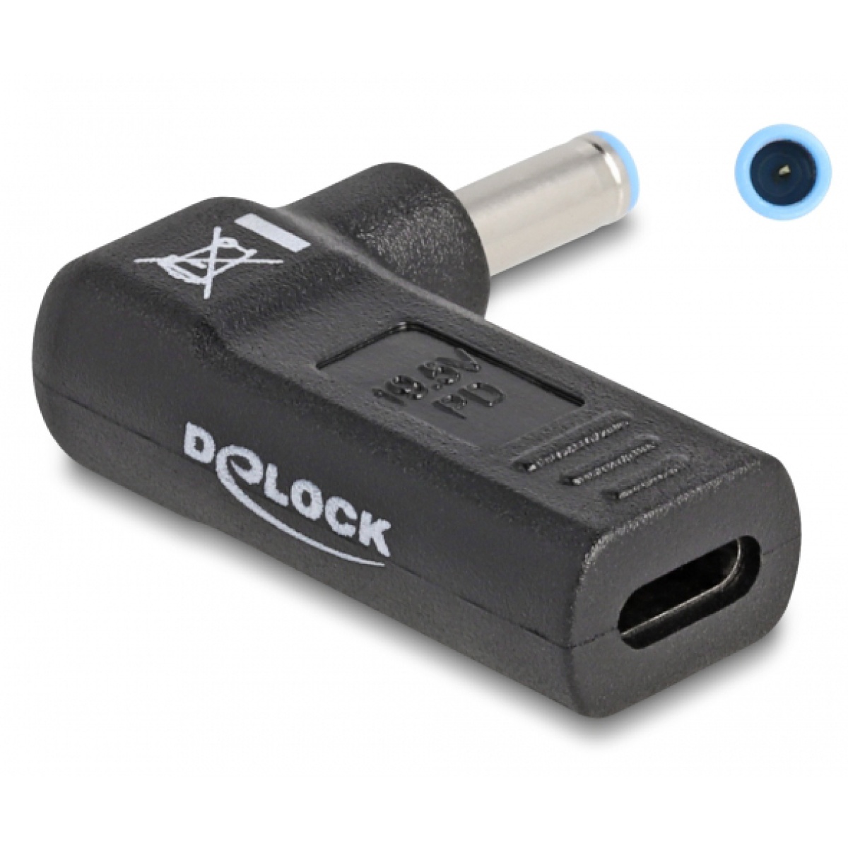 DELOCK αντάπτορας τροφοδοσίας 60004, USB-C σε HP 4.5x3mm, 90°, μαύρος - Image 1