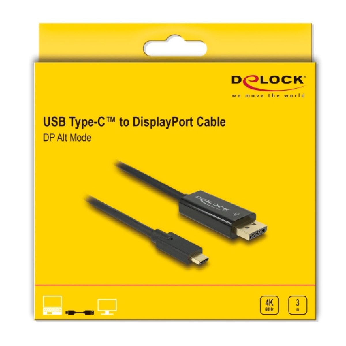 DELOCK καλώδιο USB-C σε DisplayPort 85257, DP Alt Mode, 4K/60Hz, 3m, μαύρο - Image 3