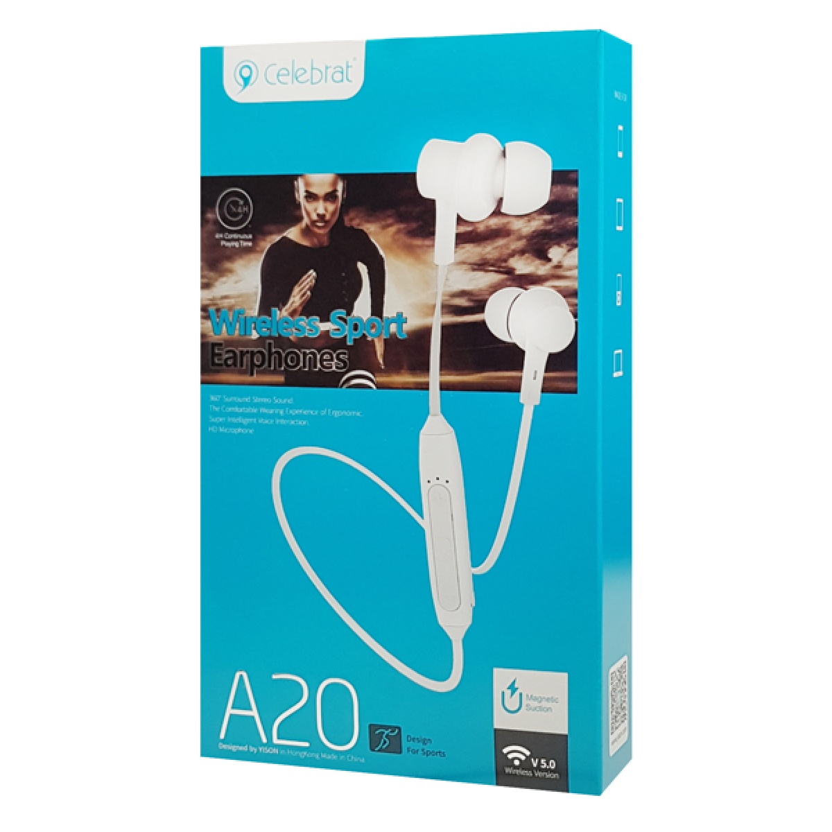 CELEBRAT earphones A20 με μαγνήτη, Bluetooth, 10mm, 70mAh, λευκά - Image 4