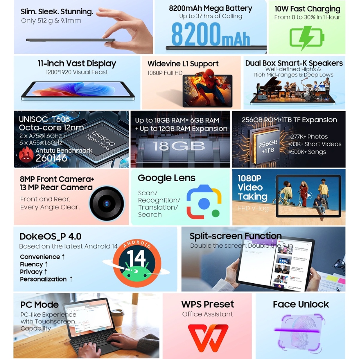 BLACKVIEW tablet Tab 9 WiFi, 11", 6/256GB, Android 14, 8200mAh, γκρι - Image 2