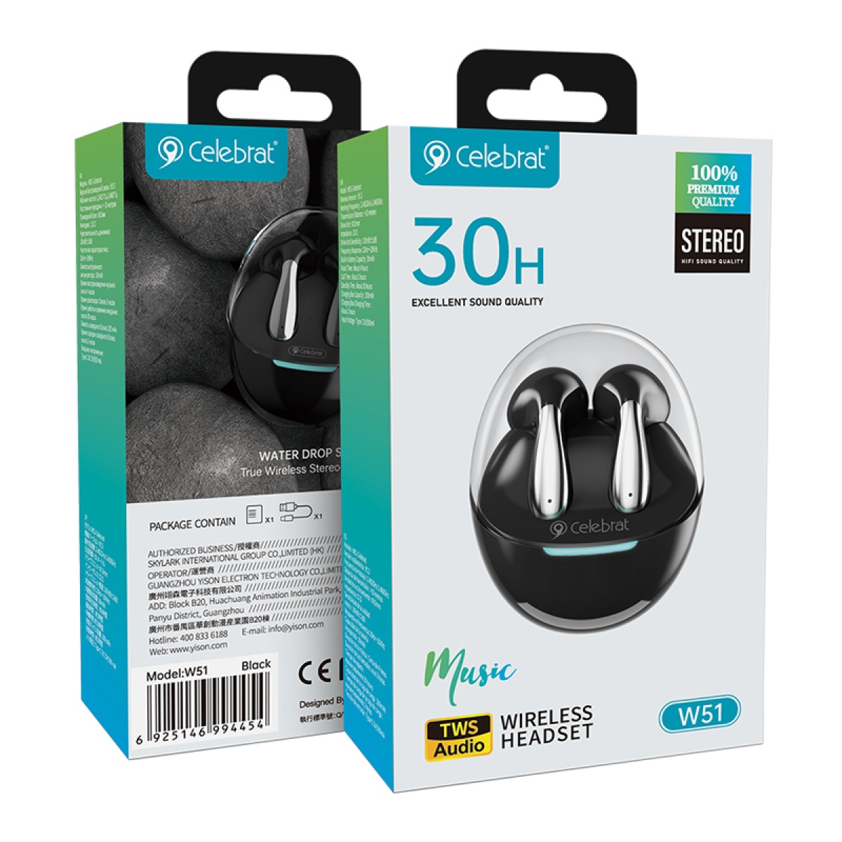 CELEBRAT earphones με θήκη φόρτισης W51, True Wireless, Φ13mm, μαύρα - Image 5