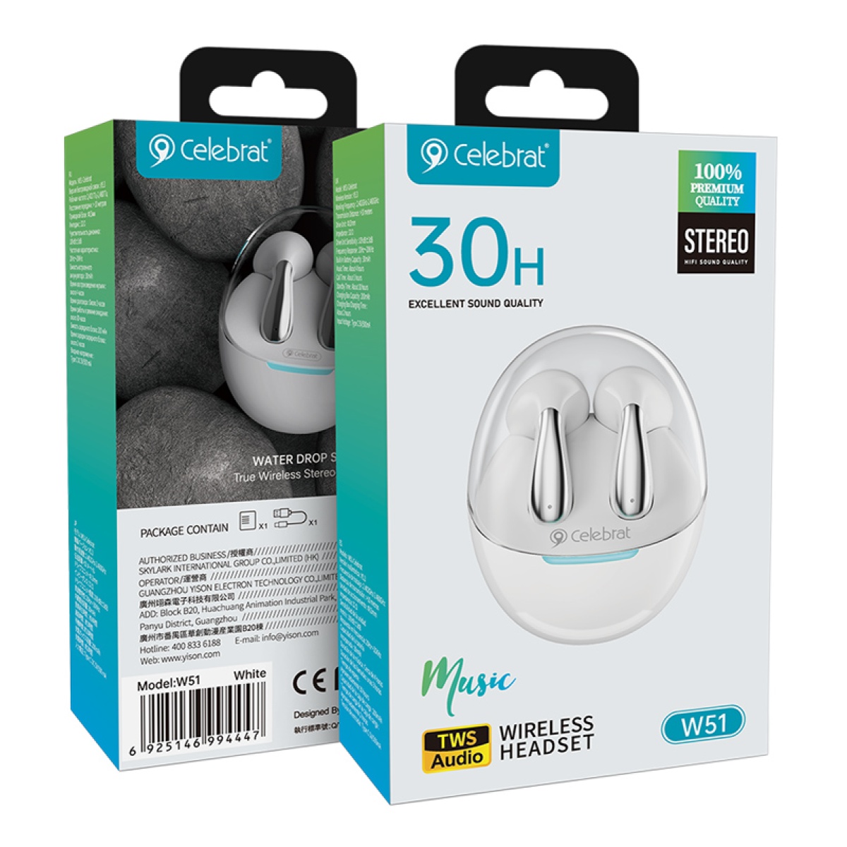 CELEBRAT earphones με θήκη φόρτισης W51, True Wireless, Φ13mm, λευκά - Image 5