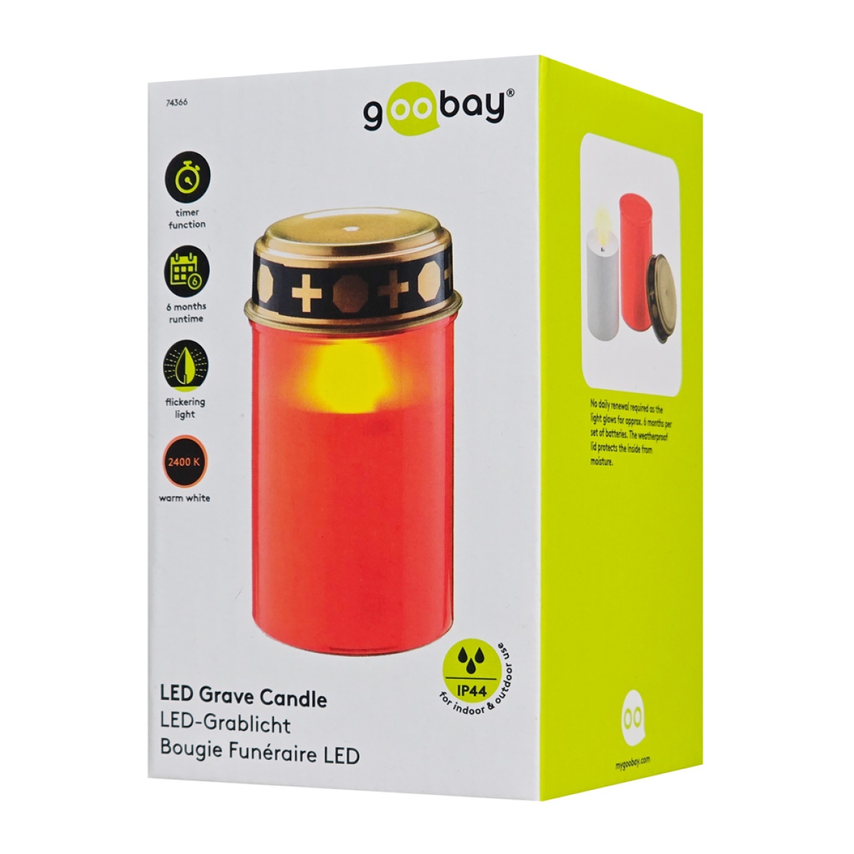 GOOBAY LED φωτιστικό κερί αφιέρωσης 74366, 2400K, IP44, κόκκινο - Image 4