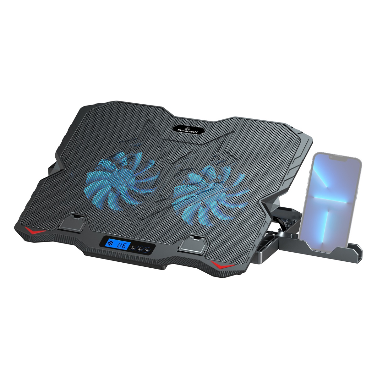 PT-1346 POWERTECH βάση & ψύξη laptop PT-1346, έως 15.6", 2x 125mm LED fan, μαύρη - Image 1