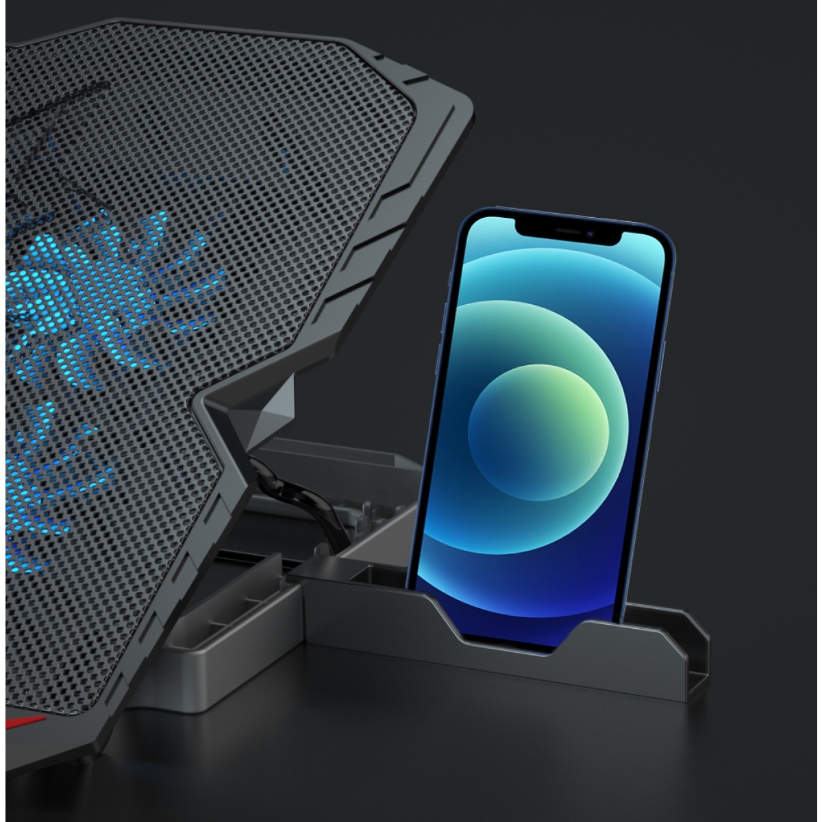 POWERTECH βάση & ψύξη laptop PT-1346, έως 15.6", 2x 125mm LED fan, μαύρη - Image 4