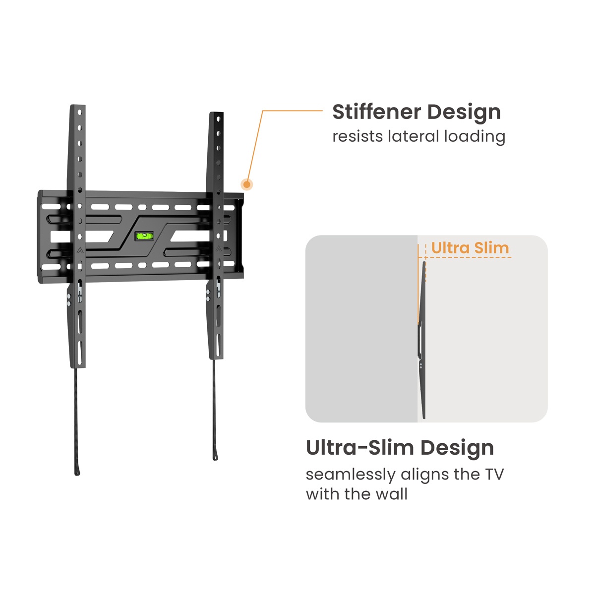 POWERTECH επιτοίχια βάση τηλεόρασης PT-1373, 32-75", έως 75kg, fixed - Image 5