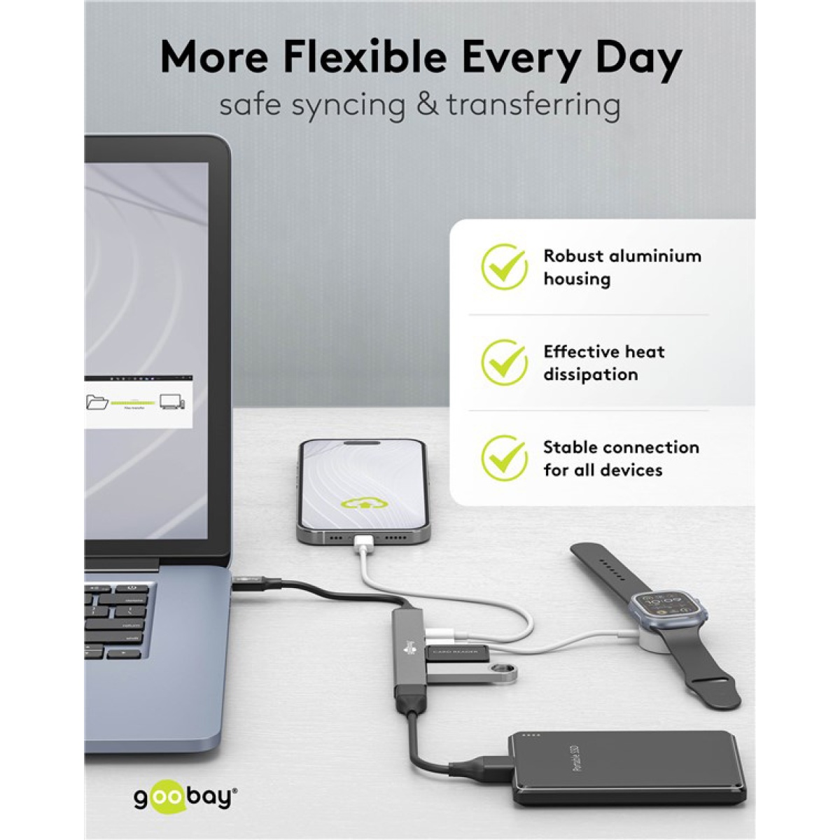 GOOBAY USB hub 74460, 5x θυρών, USB 3.2, 5Gbps, 100W, USB-C σύνδεση, γκρι - Image 6