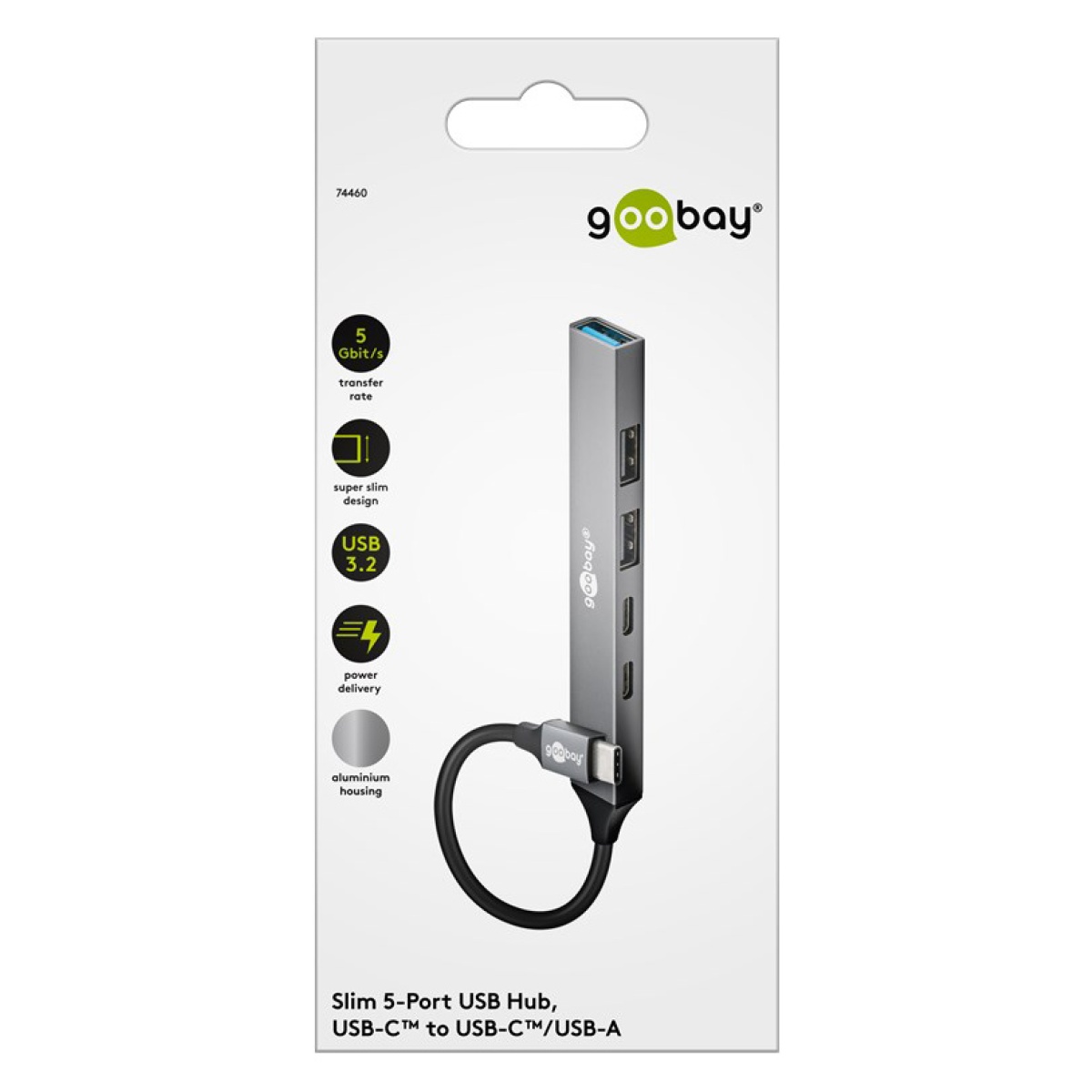 GOOBAY USB hub 74460, 5x θυρών, USB 3.2, 5Gbps, 100W, USB-C σύνδεση, γκρι - Image 8