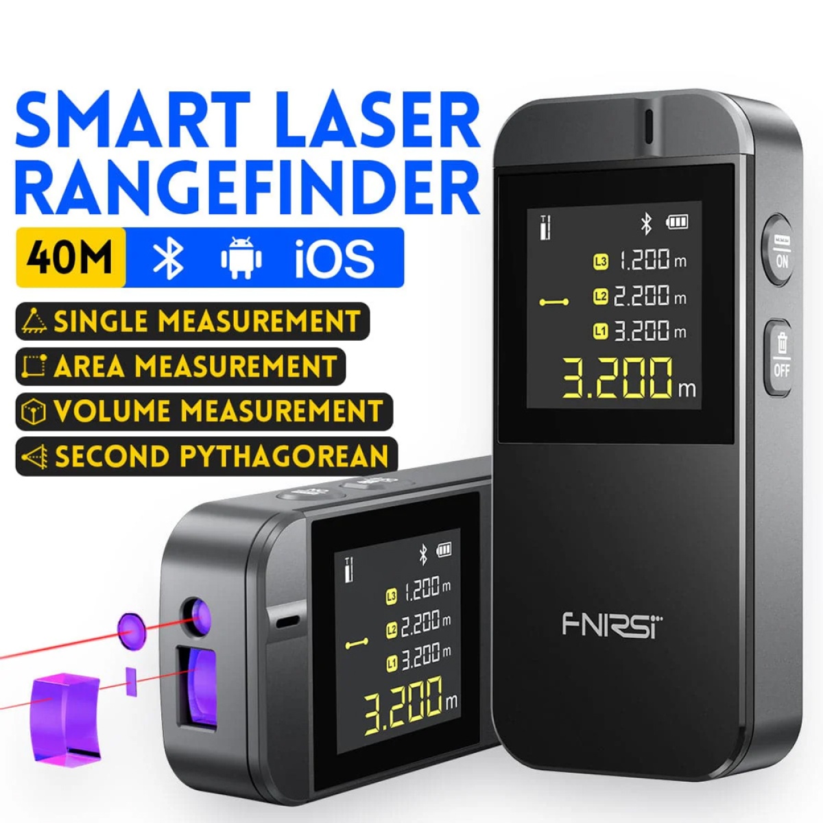 FNIRSI laser μετρητής απόστασης IR40, επαναφορτιζόμενος, 40m - Image 2