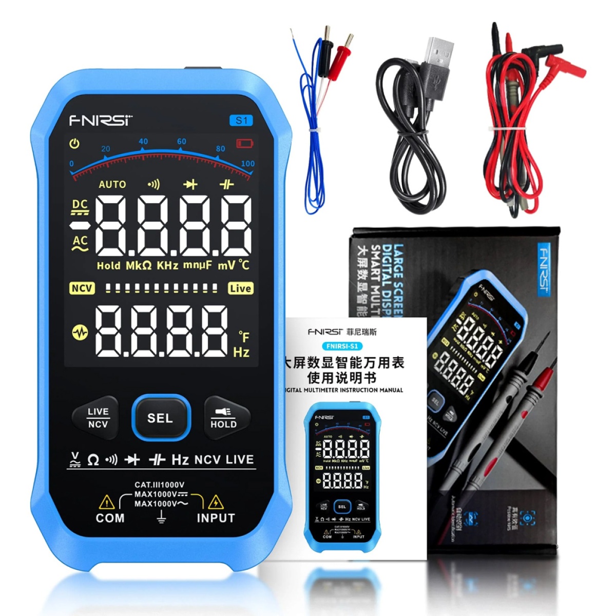 FNIRSI ψηφιακό πολύμετρο S1, 1000V AC/DC, NCV, RMS, επαναφορτιζόμενο - Image 5