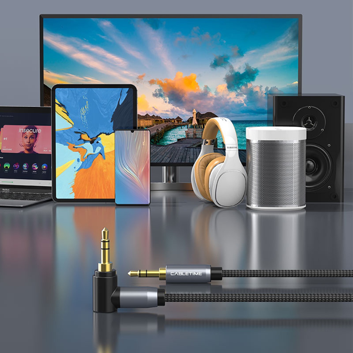 CABLETIME καλώδιο ήχου 3.5mm CT-P11RGN, γωνιακό, AUX, 1.8m, μαύρο - Image 3