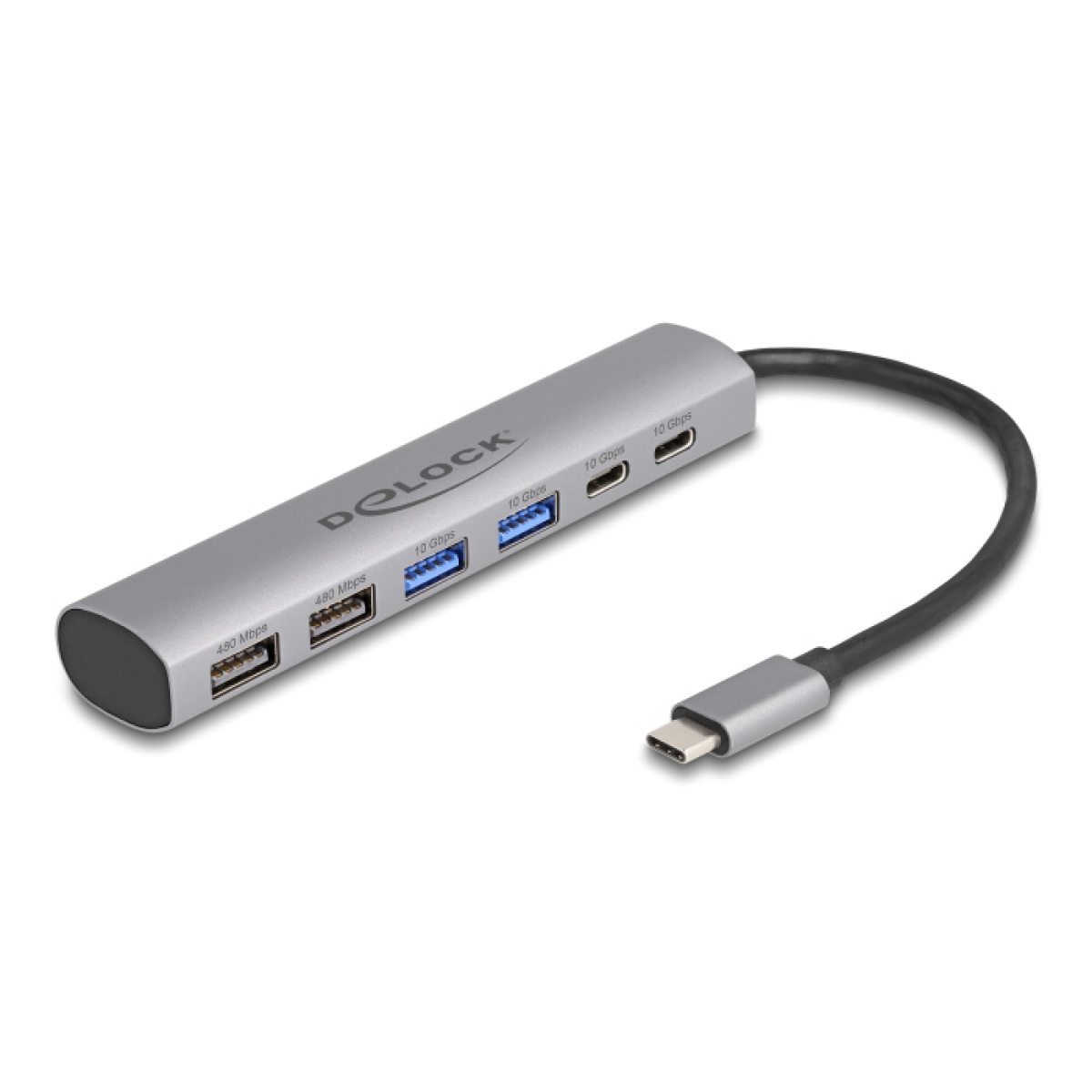 64232 DELOCK USB hub 64232, 6x θυρών, 10Gbps, USB-C σύνδεση, γκρι - Image 1