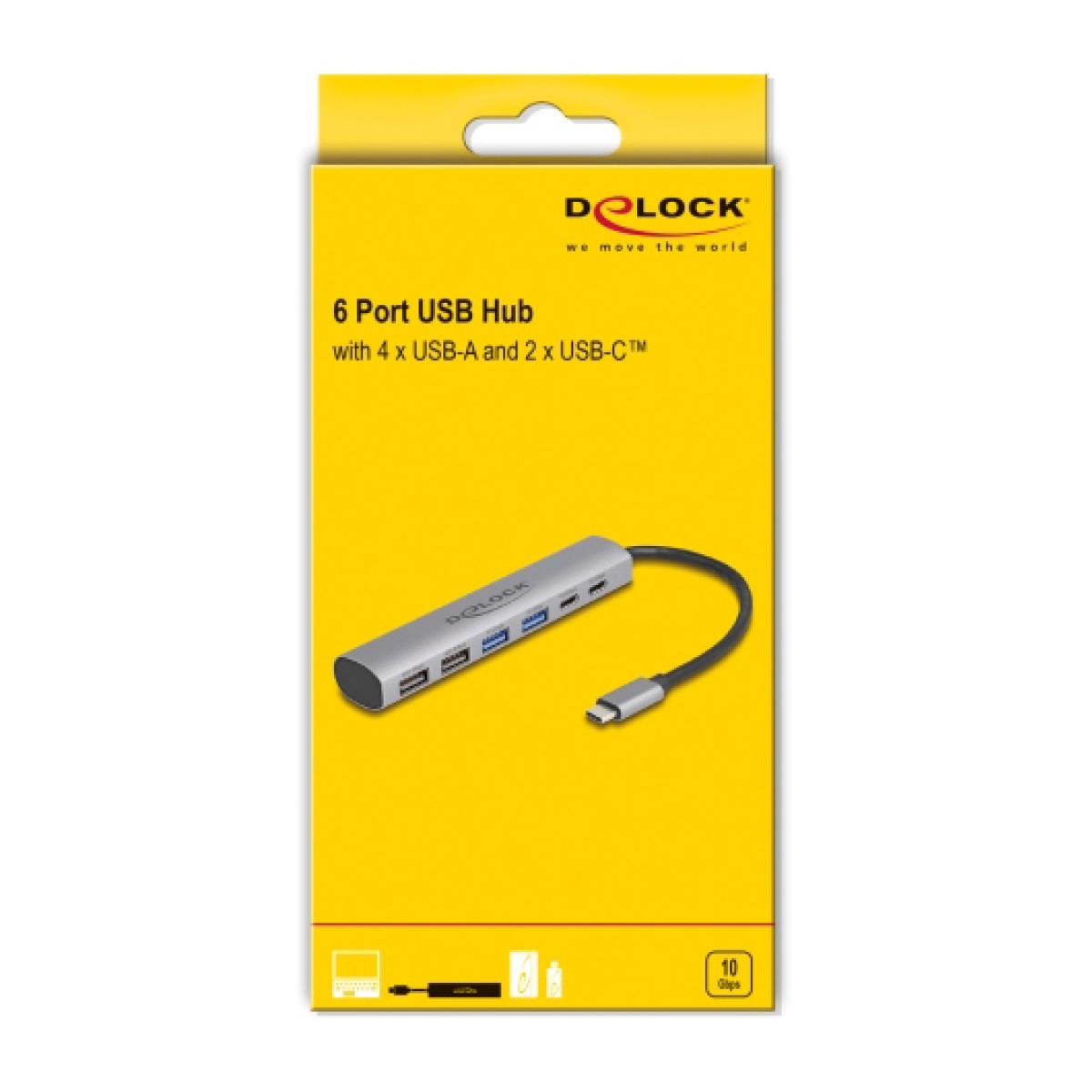 DELOCK USB hub 64232, 6x θυρών, 10Gbps, USB-C σύνδεση, γκρι - Image 3
