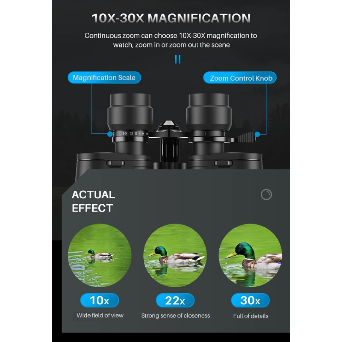 APEXEL κιάλια APS-PB10-30X50, 10x-30x zoom, Φ 50mm, μαύρα - Image 3