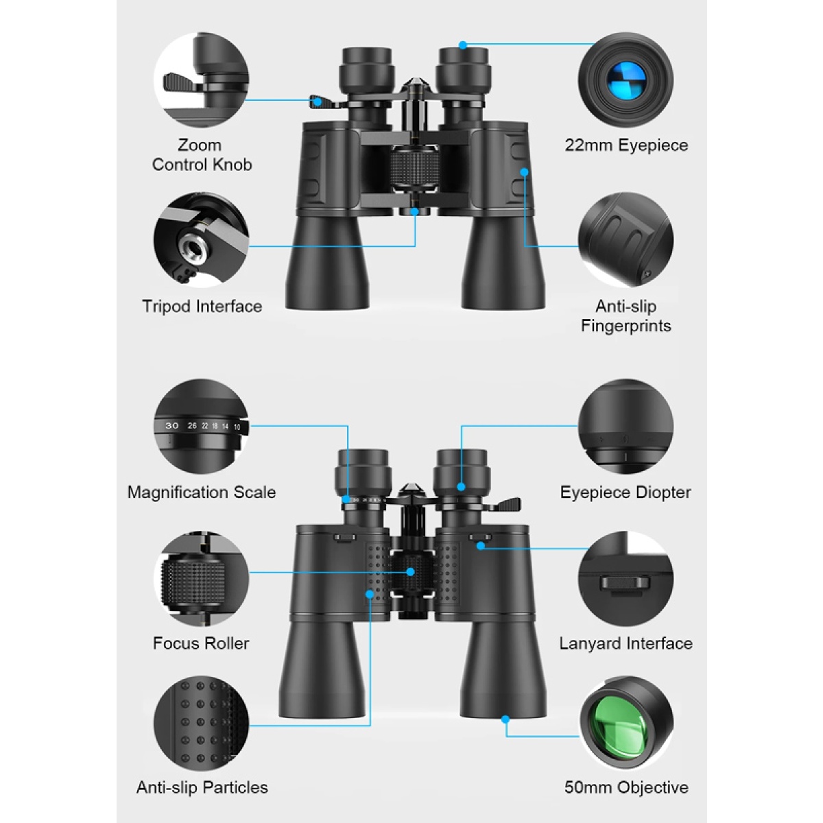 APEXEL κιάλια APS-PB10-30X50, 10x-30x zoom, Φ 50mm, μαύρα - Image 7