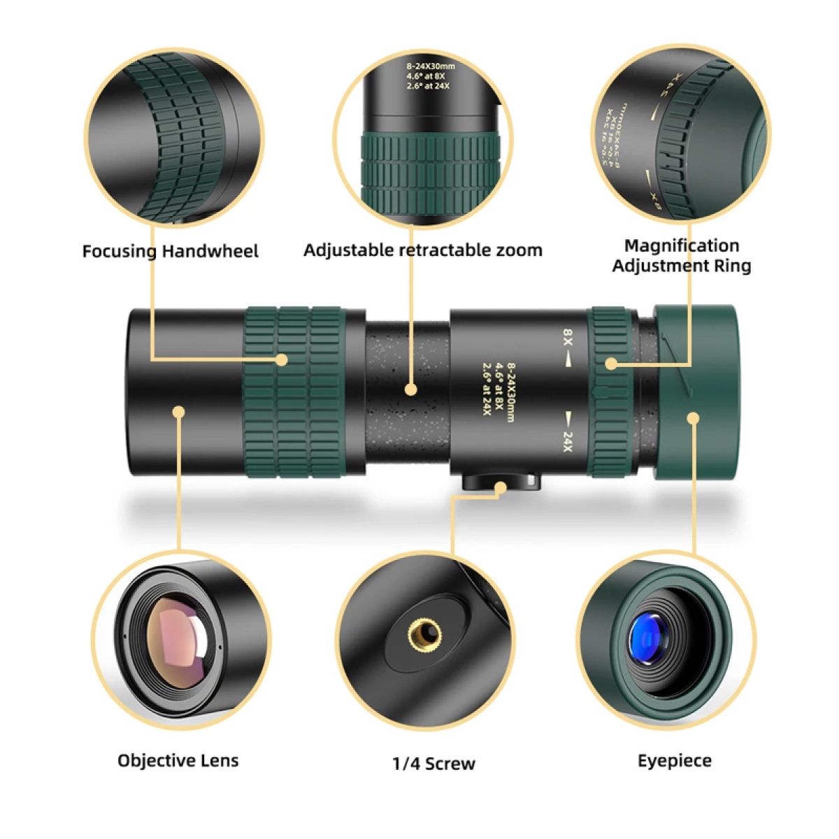 APEXEL μονοκυάλι APS-8-24X30, 8x-24x zoom, Φ 30mm, μαύρο - Image 5