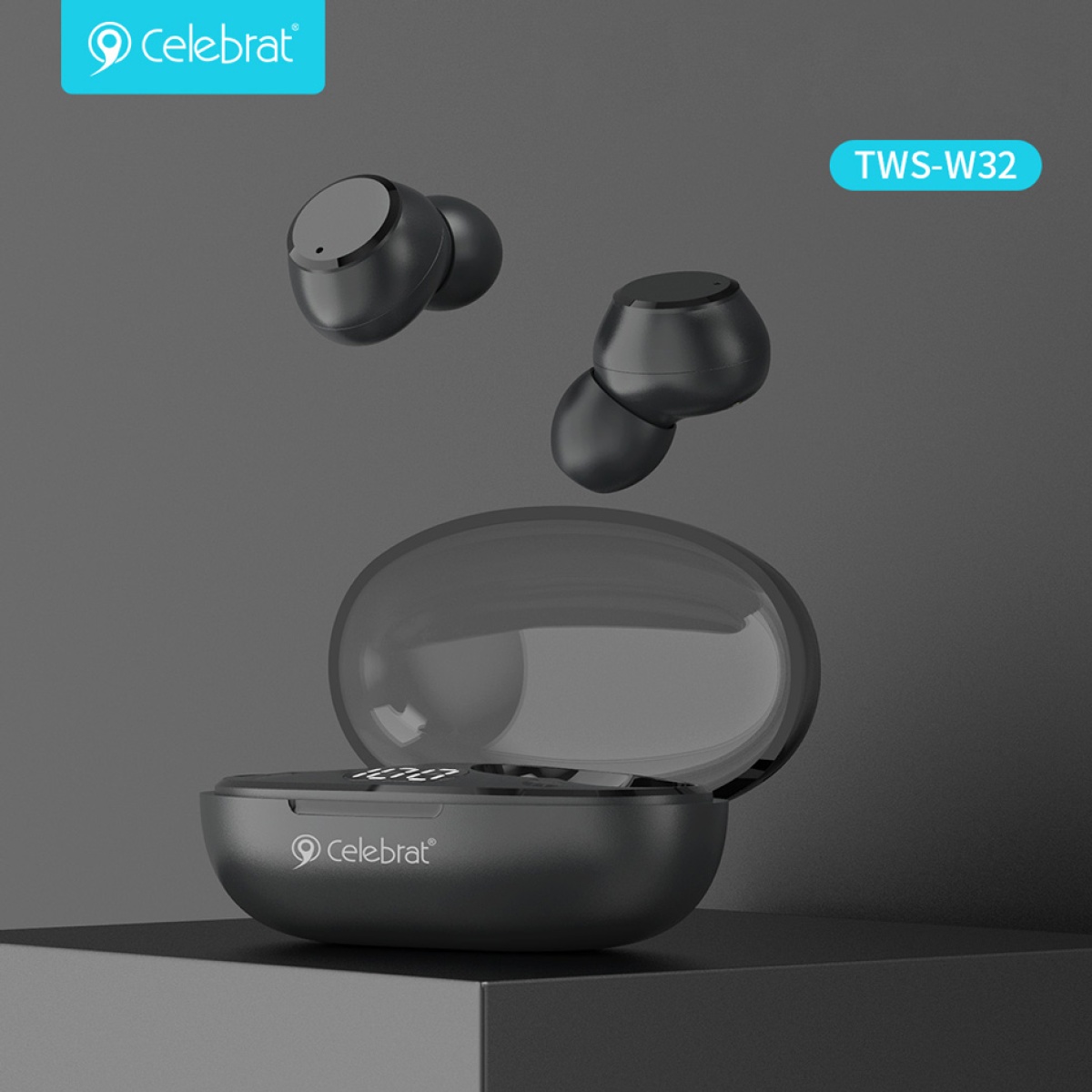 CELEBRAT earphones με θήκη φόρτισης TWS-W32, True Wireless, Φ8mm, μαύρα - Image 3