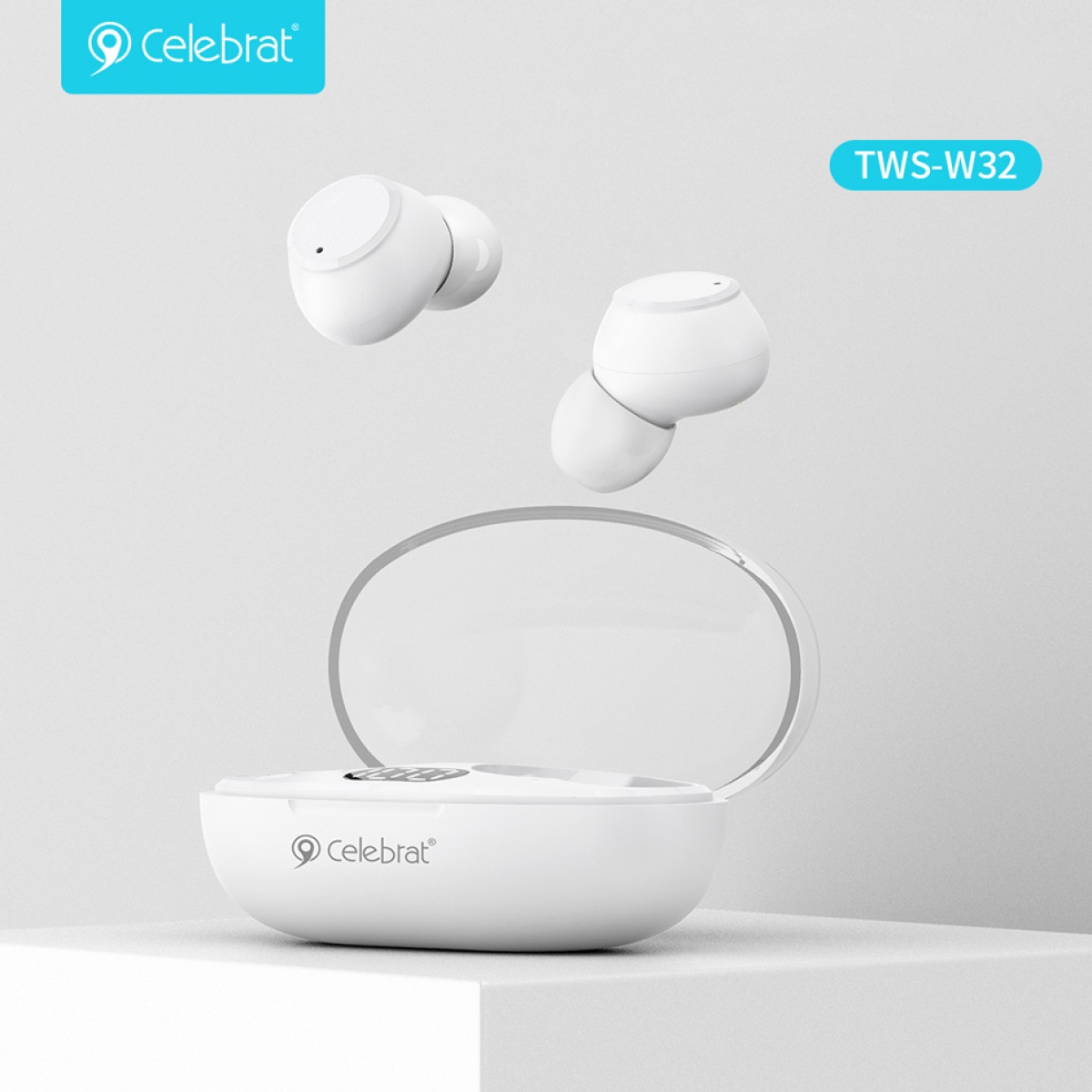 CELEBRAT earphones με θήκη φόρτισης TWS-W32, True Wireless, Φ8mm, λευκά - Image 3