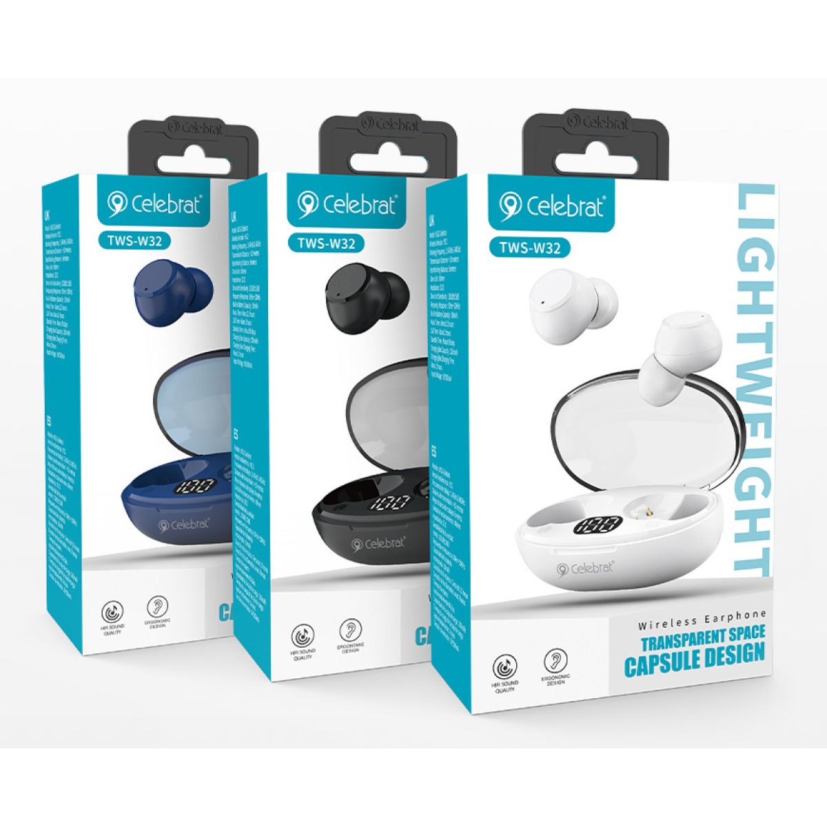 CELEBRAT earphones με θήκη φόρτισης TWS-W32, True Wireless, Φ8mm, λευκά - Image 6