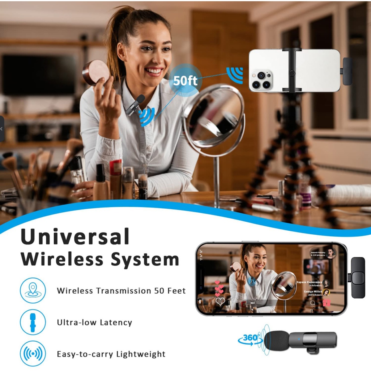 APEXEL ασύρματο μικρόφωνο APL-MIC004, Lightning, 2.4GHz, μαύρο - Image 3