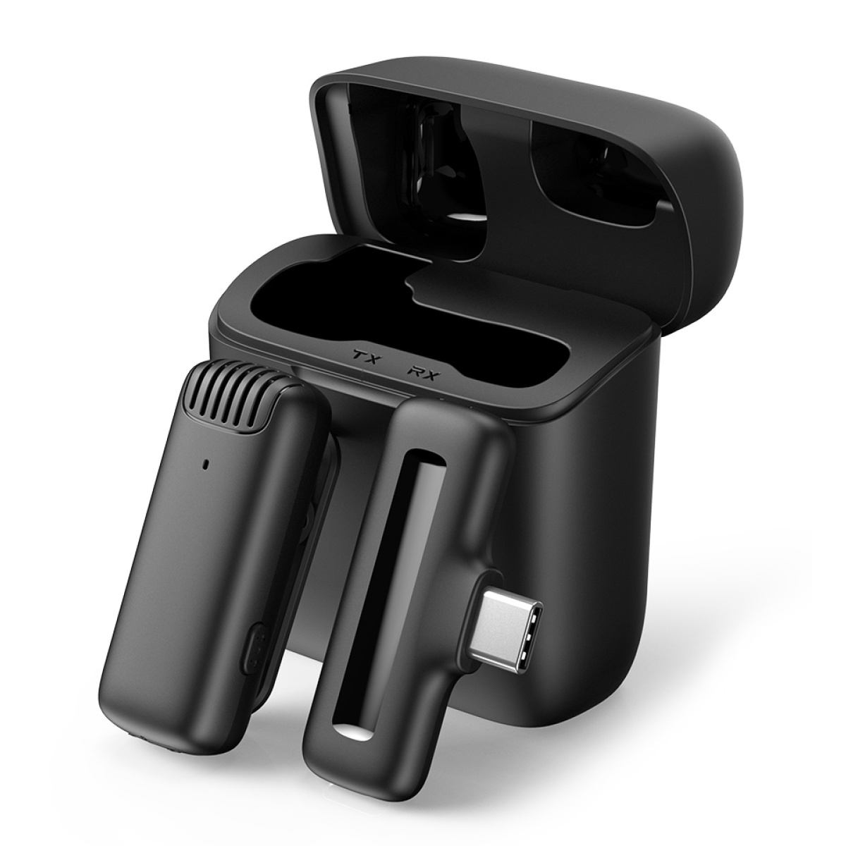 APL-MIC007 APEXEL ασύρματο μικρόφωνο APL-MIC007 με θήκη φόρτισης, USB-C, 2.4GHz, μαύρο - Image 1