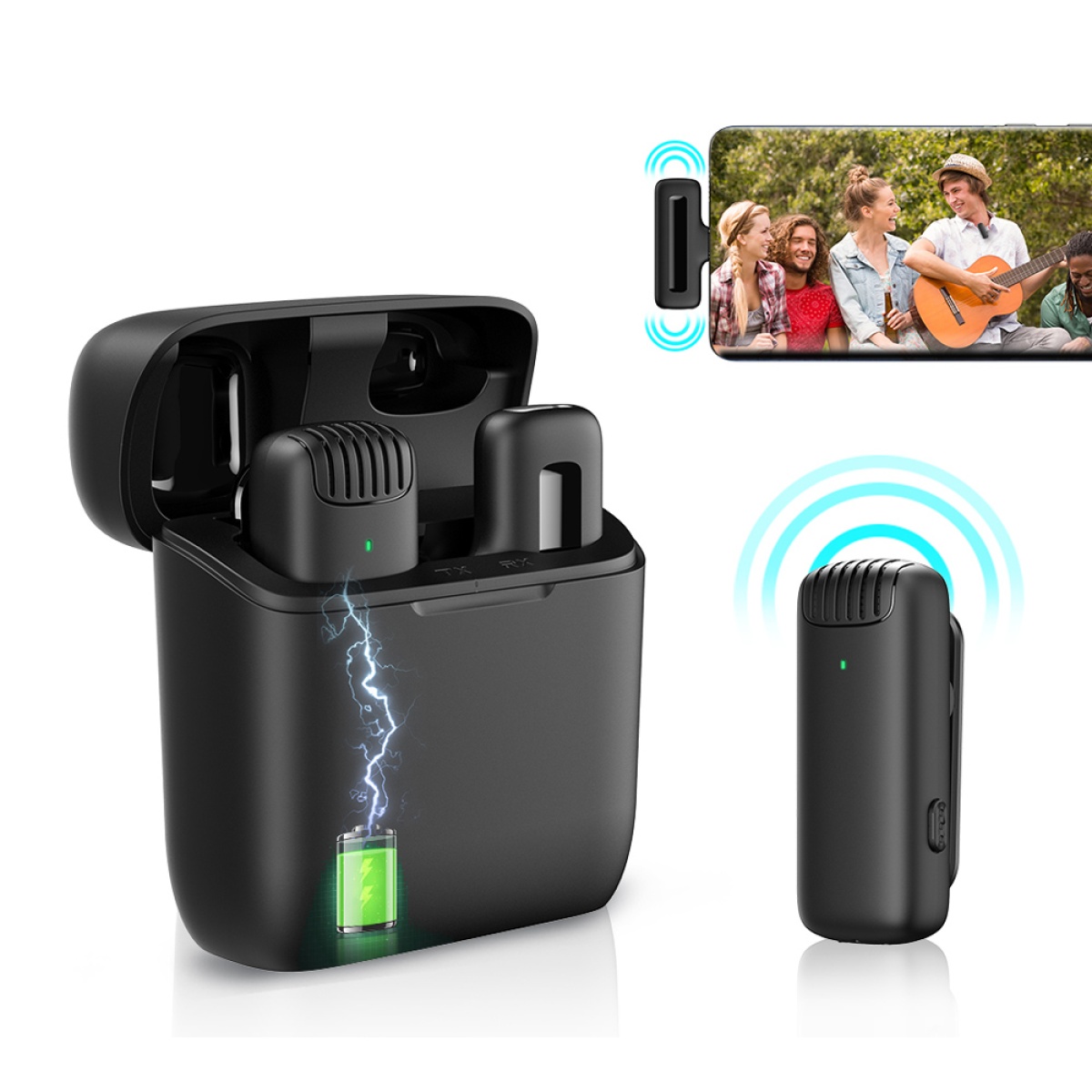 APEXEL ασύρματο μικρόφωνο APL-MIC007 με θήκη φόρτισης, USB-C, 2.4GHz, μαύρο - Image 4