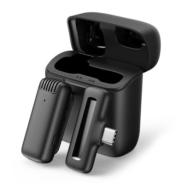 APEXEL ασύρματο μικρόφωνο APL-MIC007 με θήκη φόρτισης, USB-C, 2.4GHz, μαύρο