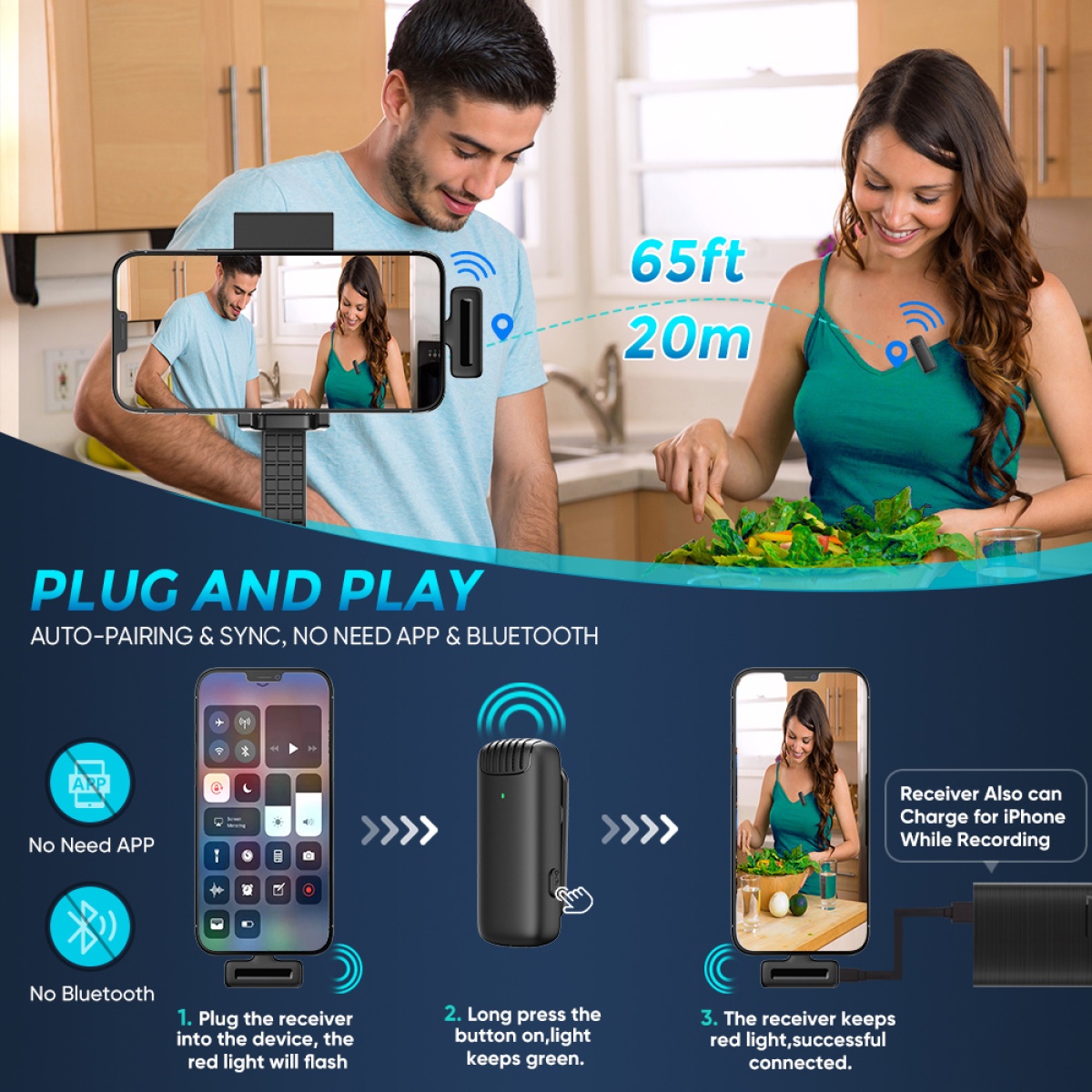 APEXEL ασύρματο μικρόφωνο APL-MIC013 με θήκη φόρτισης, Lightning, 2.4GHz, μαύρο - Image 2