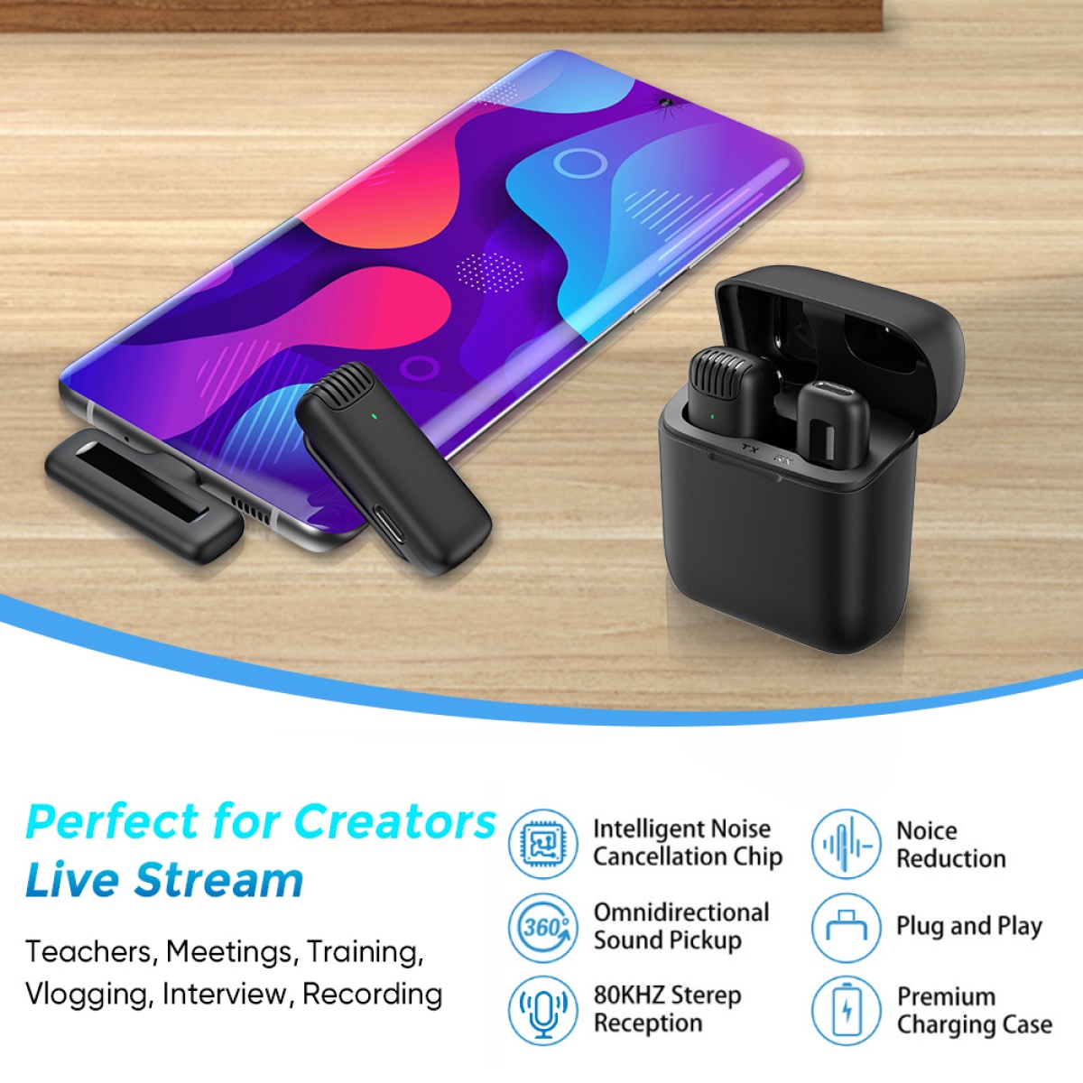 APEXEL ασύρματο μικρόφωνο APL-MIC013 με θήκη φόρτισης, Lightning, 2.4GHz, μαύρο - Image 3