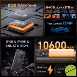 OUKITEL smartphone WP28E, 6.52", 4/64GB, 10600mAh, IP68/IP69K, μαύρο - Image 2
