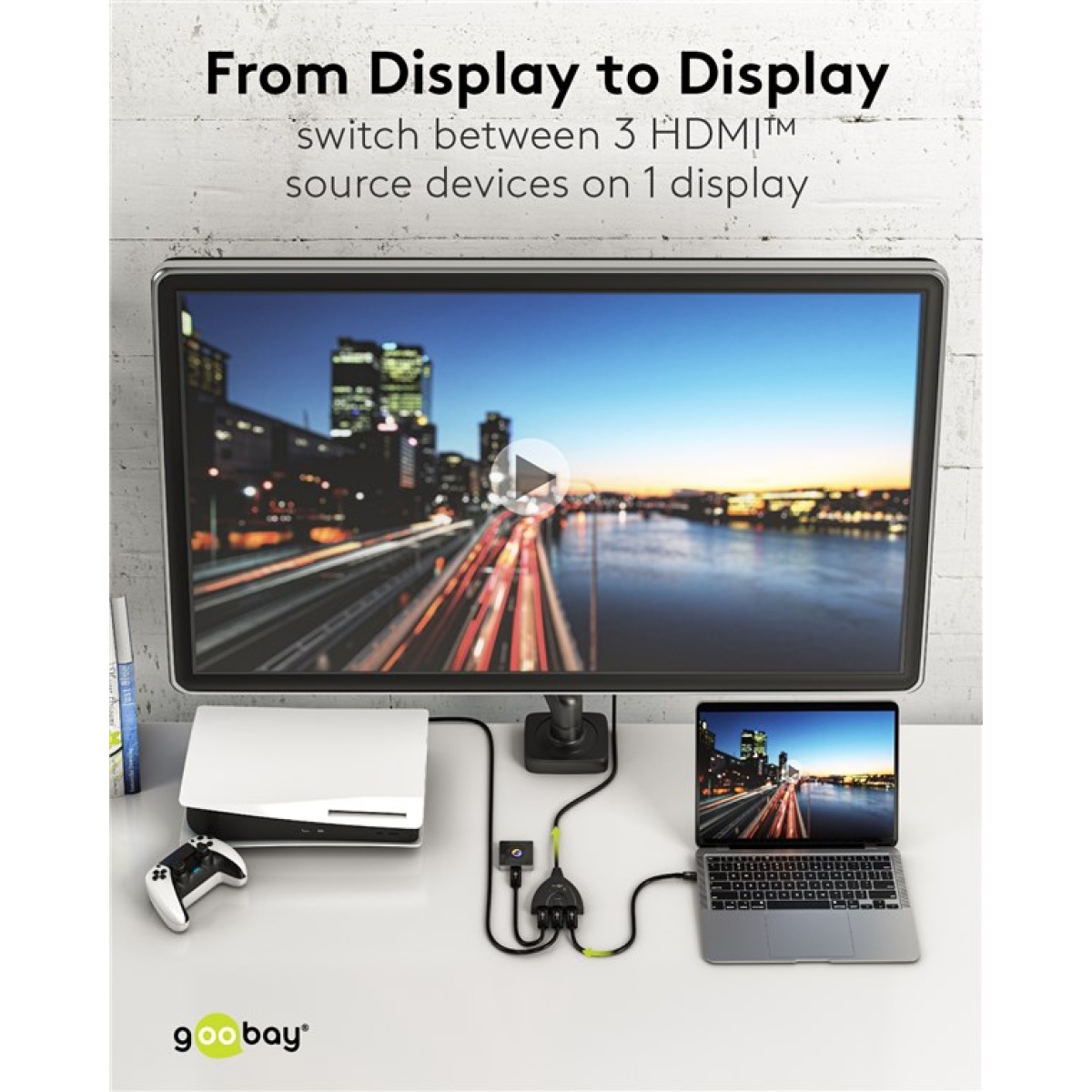 GOOBAY HDMI switch 58487, 3-in σε 1-out, 4K/30Hz, μαύρο - Image 3