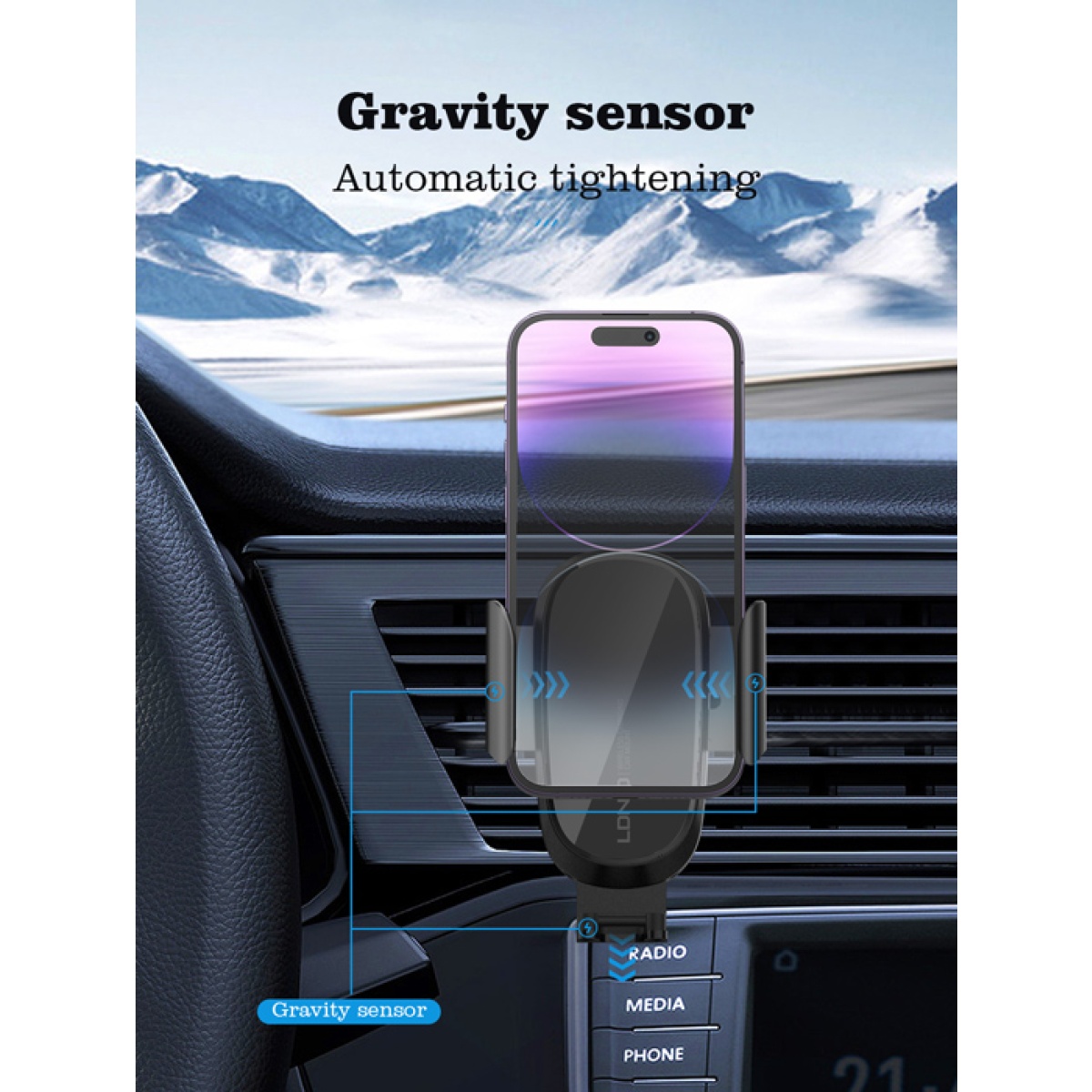 LDNIO ασύρματος φορτιστής & βάση αυτοκινήτου MW21, 15W, μαύρο - Image 2